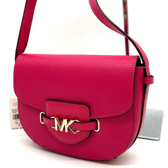 Michael Kors Small Reed Leather Saddle Crossbody Bag Electric Pink - Picture 6 of 10